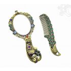 Tükör fésűvel - arany színű virágos, pávás