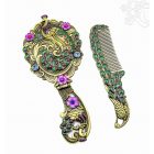 Tükör fésűvel - arany színű virágos, pávás