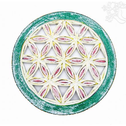 Élet virága fali dísz – faragott fa, 20 cm