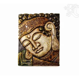 Buddha fej, fa faragott fali kép – 25 x30 cm