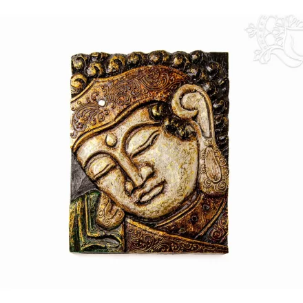 Buddha fej, fa faragott fali kép – 25 x30 cm
