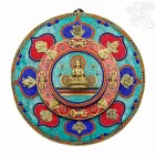 Prémium, gazdagon díszített, kerek Buddha fali dísz – 27 cm