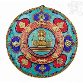   Prémium, gazdagon díszített, kerek Buddha fali dísz – 27 cm