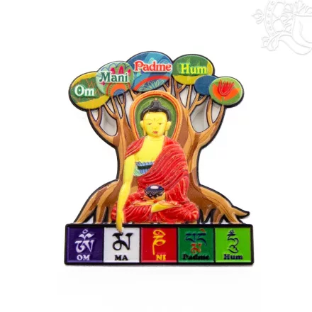 Om Mani Padme Hum hűtőmágnes Shakyamuni Buddhával
