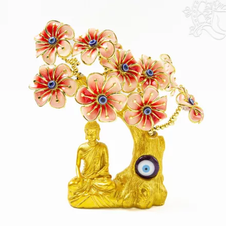 Shakyamuni Buddha szobor virágzó fával - 20 cm