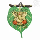Ganesha Bódhi levélen fém fali függő - 20 cm