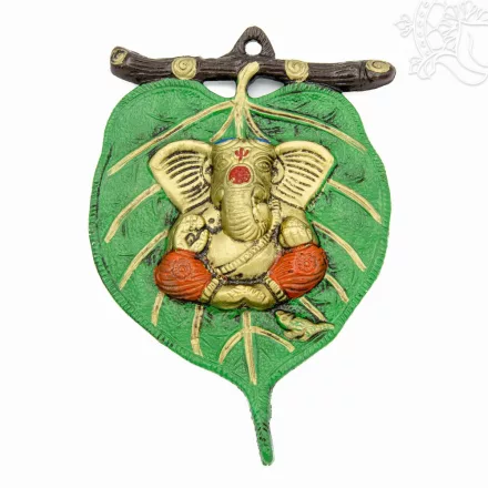 Ganesha Bódhi levélen fém fali függő - 20 cm