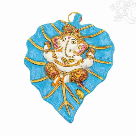 Ganesha Bódhi levélen fém fali függő - 20 cm