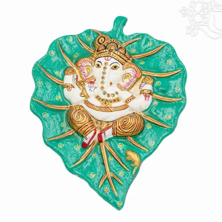 Ganesha Bódhi levélen fém fali függő - 20 cm