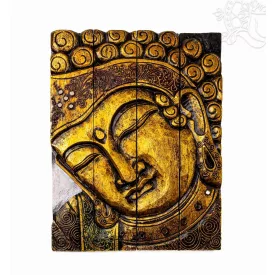 Buddhás, fából faragott falikép, 4 részes – 40 cm