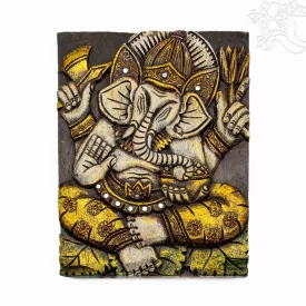 Fából faragott fali kép, Ganesha – 39 cm