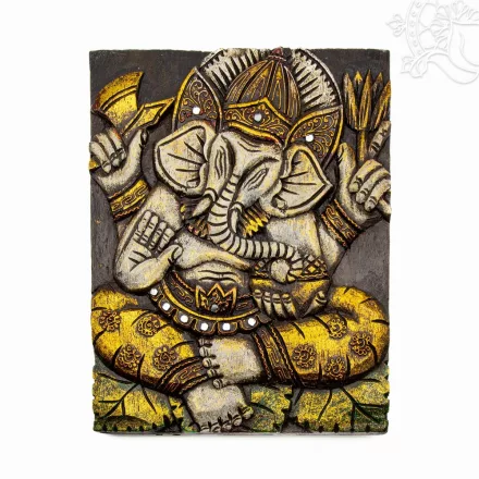 Fából faragott fali kép, Ganesha – 39 cm