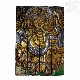 Fából faragott 4 részes fali kép, Ganesha – 60x40 cm