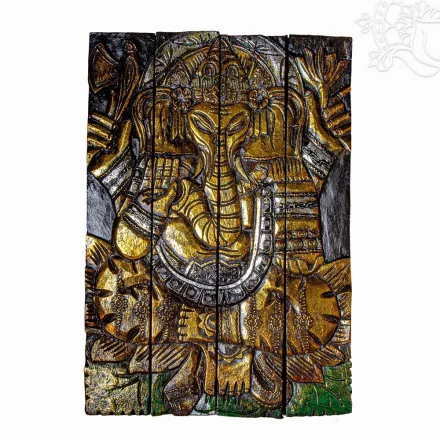 Fából faragott 4 részes fali kép, Ganesha – 60x40 cm