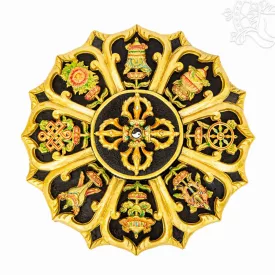   Tibeti 8 szerencsejeles falidísz dupla dorje és jin jang szimbólummal  - 50 cm