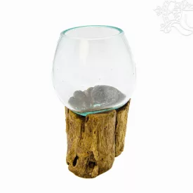 Üveg tál fa gyökéralapon - 9 cm