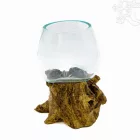 Üveg tál fa gyökéralapon - 9 cm