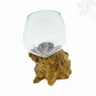 Üveg tál fa gyökéralapon - 9 cm