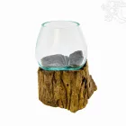 Üveg tál fa gyökéralapon - 9 cm