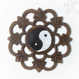 Jin-jang szimbólumos fa fali függő - 40 cm