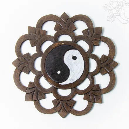 Jin-jang szimbólumos fa fali függő - 40 cm
