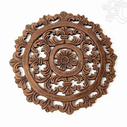 Lótuszvirágos faragott fa fali függő – 30 cm