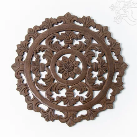 Lótuszvirágos faragott fa fali függő – 40 cm