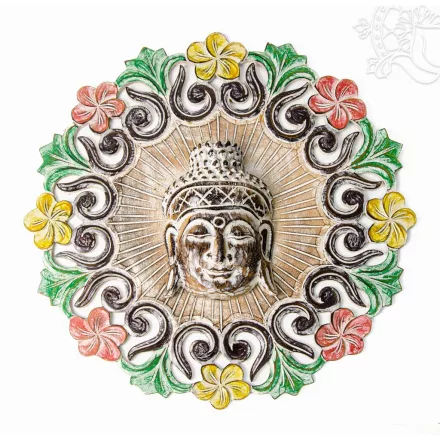 Buddha fejes, virágmintás fa fali dísz – 60 cm