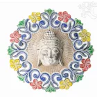 Buddha fejes, virágmintás fa fali dísz – 60 cm