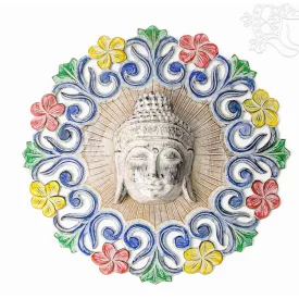 Buddha fejes, virágmintás fa fali dísz – 60 cm