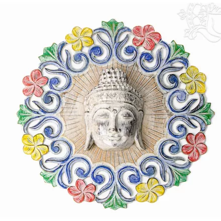 Buddha fejes, virágmintás fa fali dísz – 60 cm
