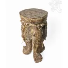 Elefántfejes faragott fa virágtartó, lerakóasztal – 26 cm