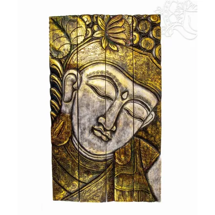 4 részes, Buddha fejes fa fali dísz - 60 x 100 cm