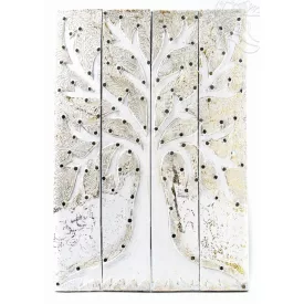   4 részes, életfás, fehér színű, fa fali dísz - 40x60 cm