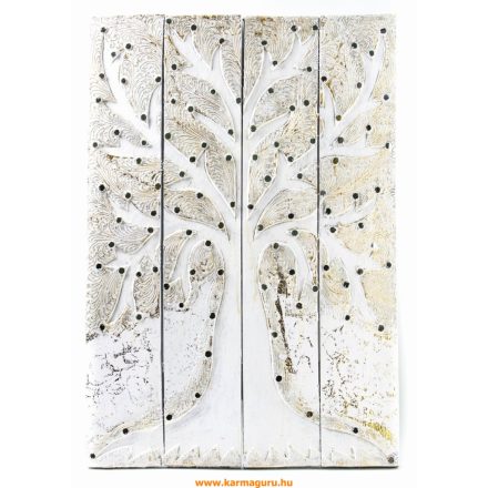 4 részes, életfás, fehér színű, fa fali dísz - 40x60 cm