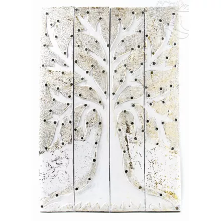 4 részes, életfás, fehér színű, fa fali dísz - 40x60 cm