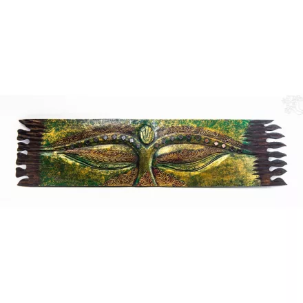 Buddha szeme fa fali dísz, zöld - 25 x 100 cm