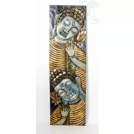   Buddha fejes, arany-kék színű, fa fali dísz - 30 x 100 cm