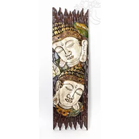   Buddha fejes, fehér-zöld színű, fa fali dísz - 30 x 100 cm