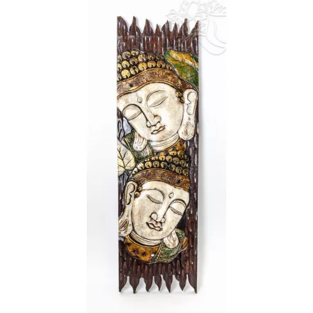 Buddha fejes, fehér-zöld színű, fa fali dísz - 30 x 100 cm