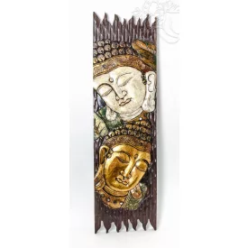   Buddha fejes, fehér-arany színű, fa fali dísz - 30 x 100 cm