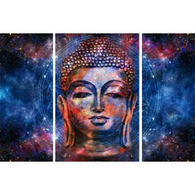   Hatalmas méretű, 127x90-es, három részes, kék Buddha fej vászonkép